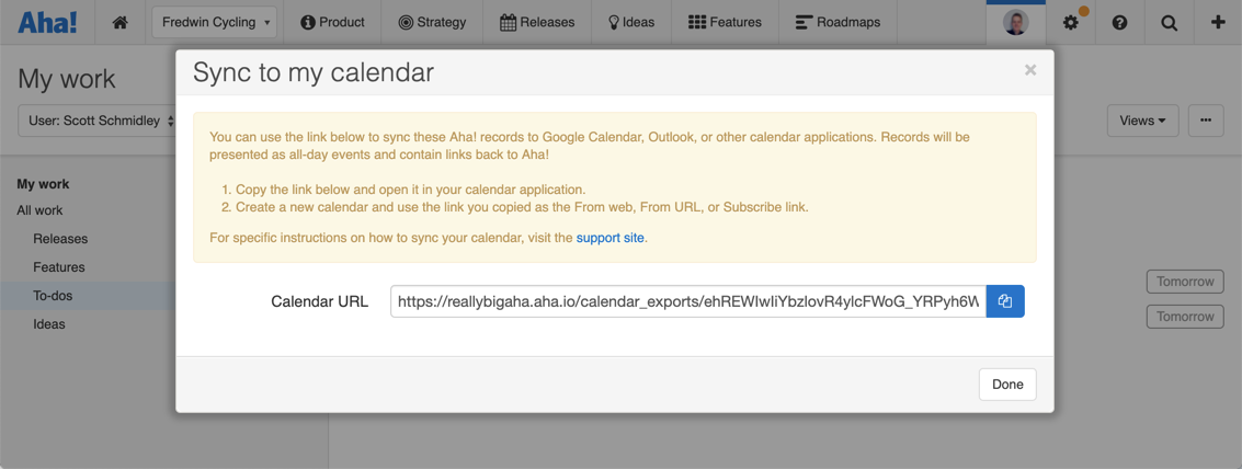 Generate a calendar URL for calendar integrations