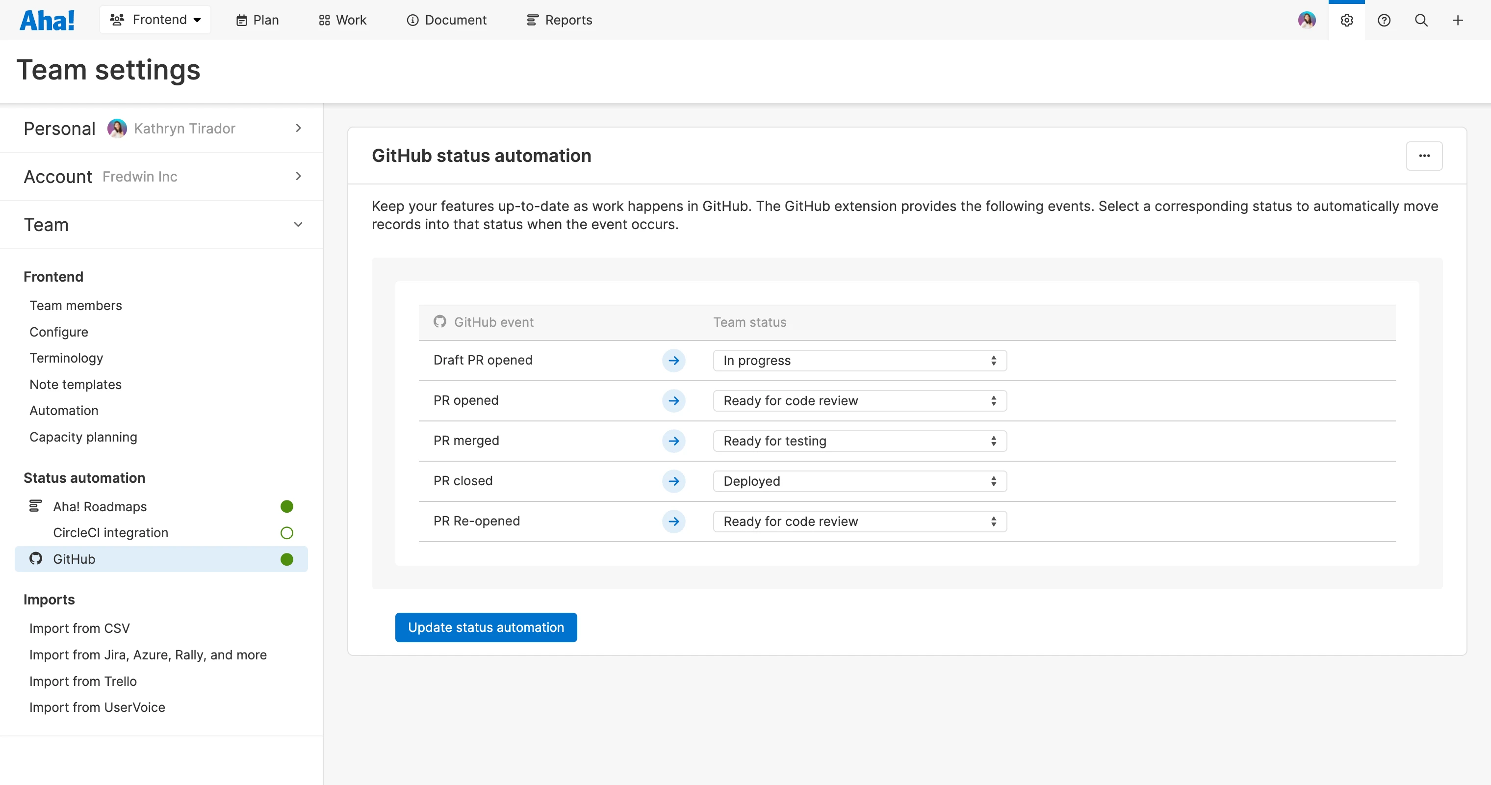 Automatically Sync Feature Status in Aha! Develop with Other Dev Tools