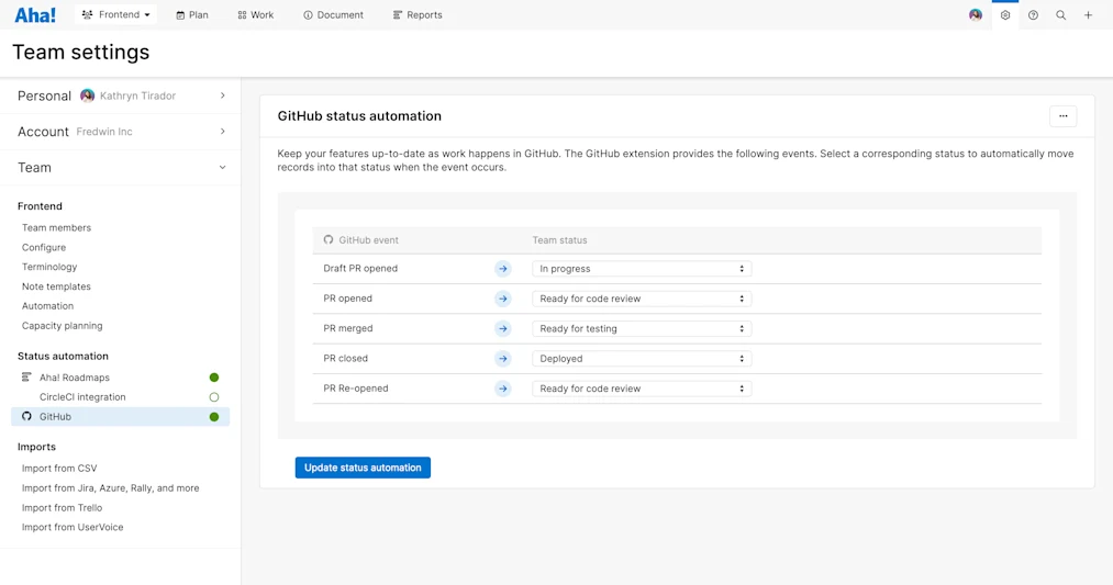Automatically Sync Feature Status in Aha! Develop With Other Dev Tools