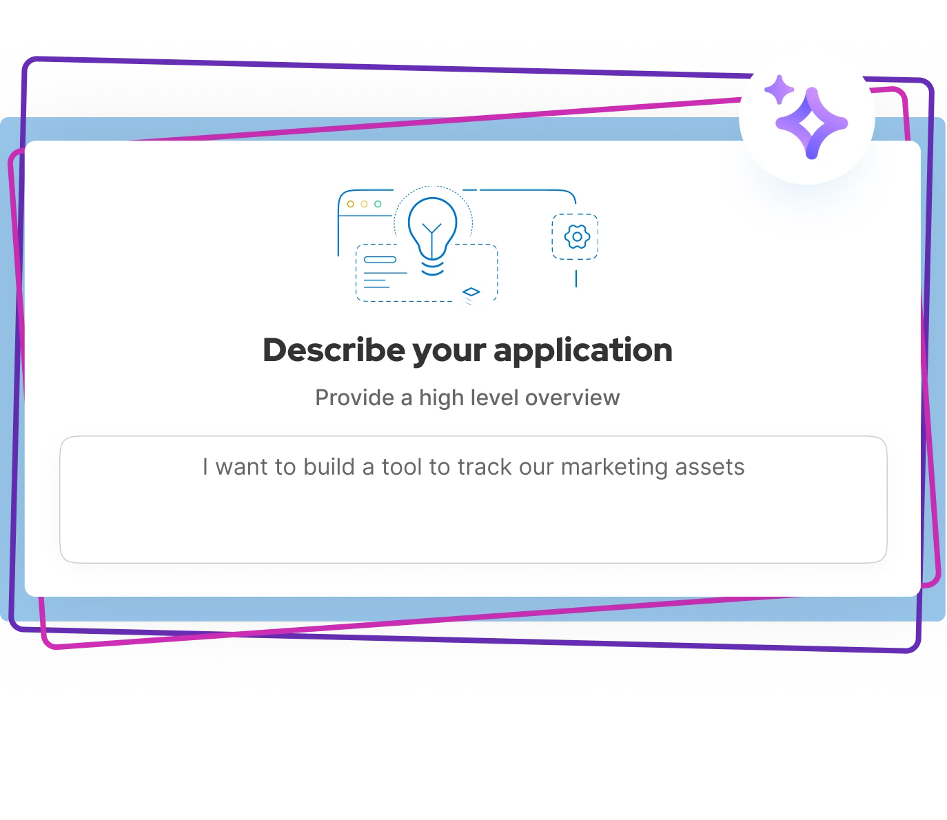 A screenshot of a modal containing the text "Describe your application" and a text box for entering a prompt.