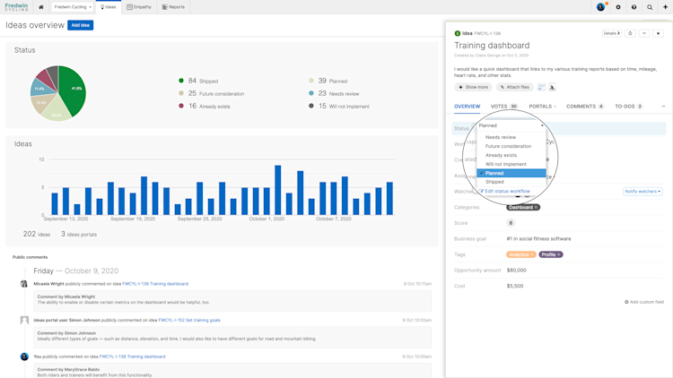 Create custom workflows and statuses for how ideas move through submission to review.