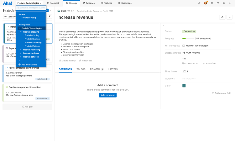 Account workspace hierarchy in front of the workspace info page.