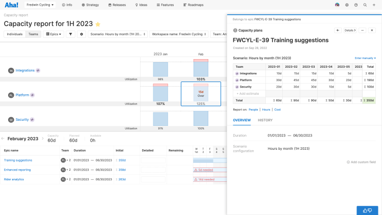 Evaluate capacity at the initiative, epic, or features level.