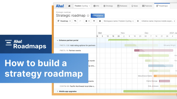 A graphic that reads "How to build a strategy roadmap" with a colorful sample roadmap in the background.