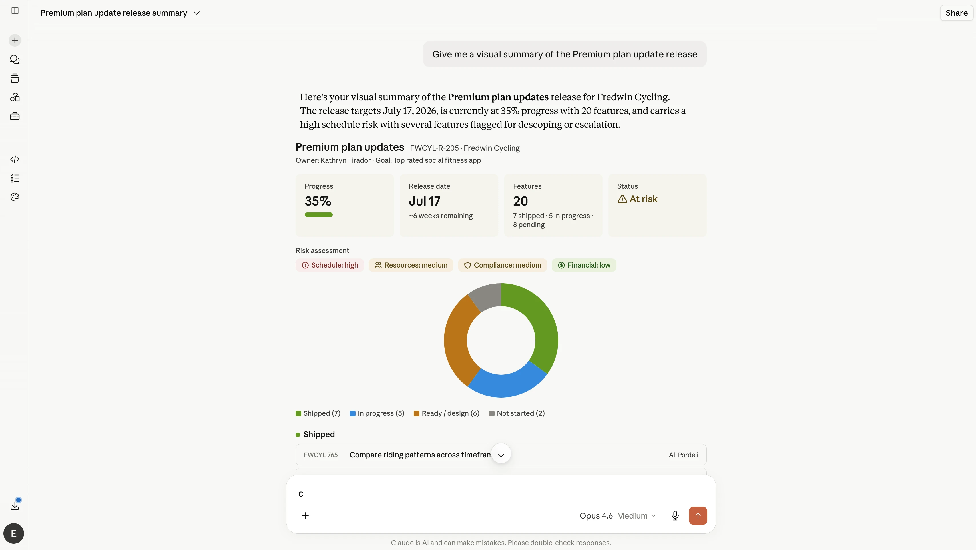 Report on release progress from your Aha! account in Claude using the Aha! MCP server