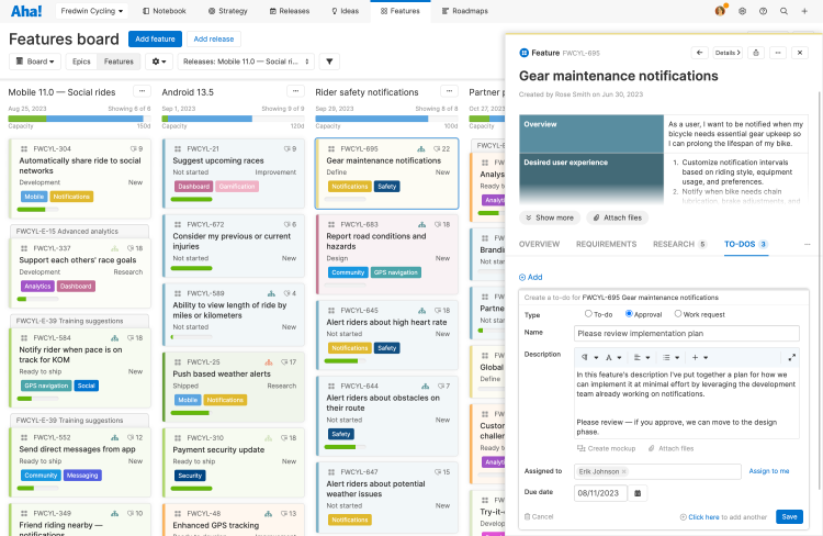 A workflow approval on a feature in Aha!