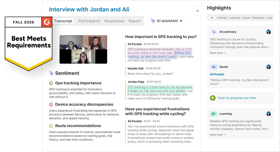 Aha! Discovery interview with G2 Best Meets Requirements badge