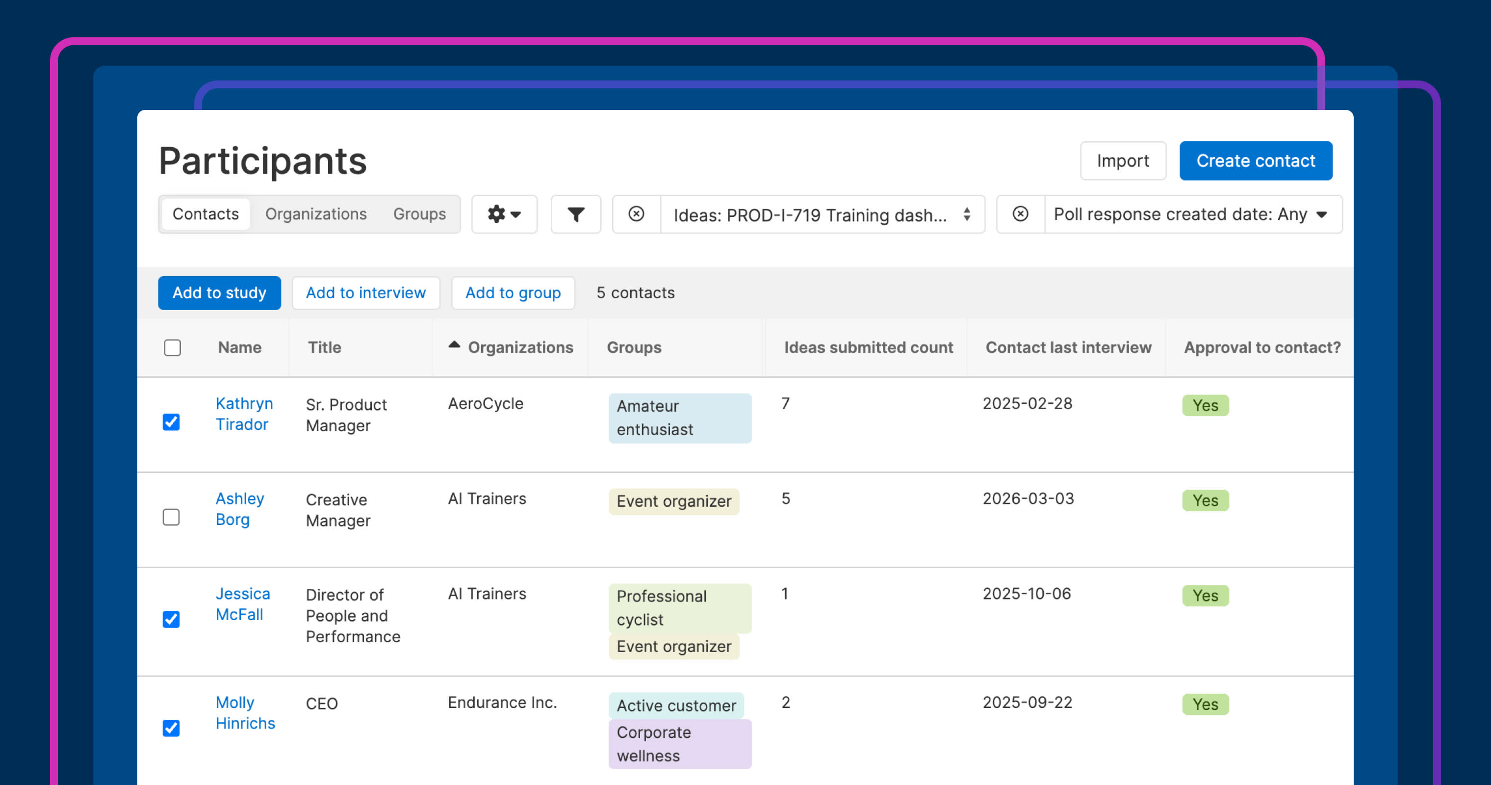 Invite customers who submit product ideas to research studies