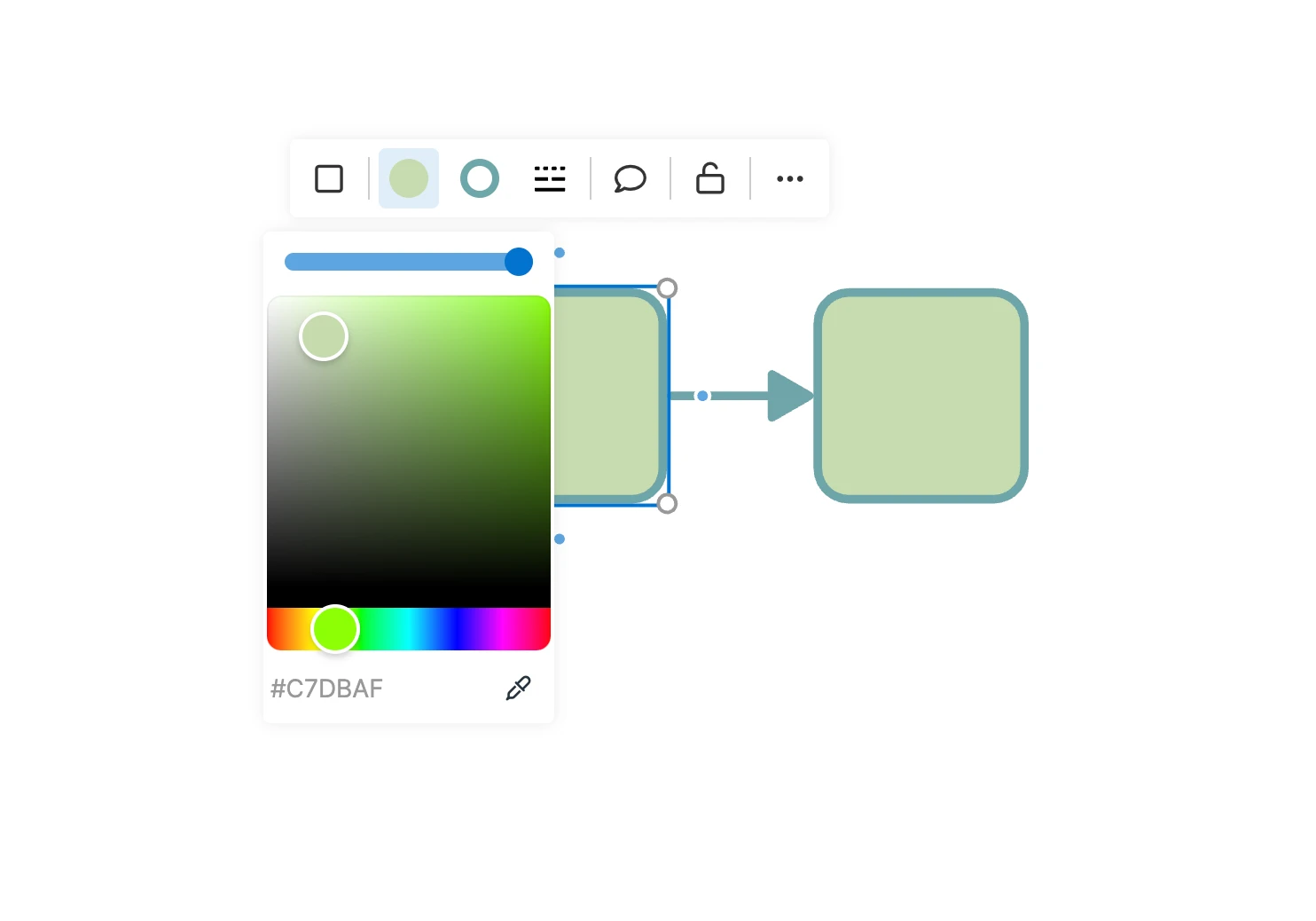 Object in whiteboard with custom color picker open