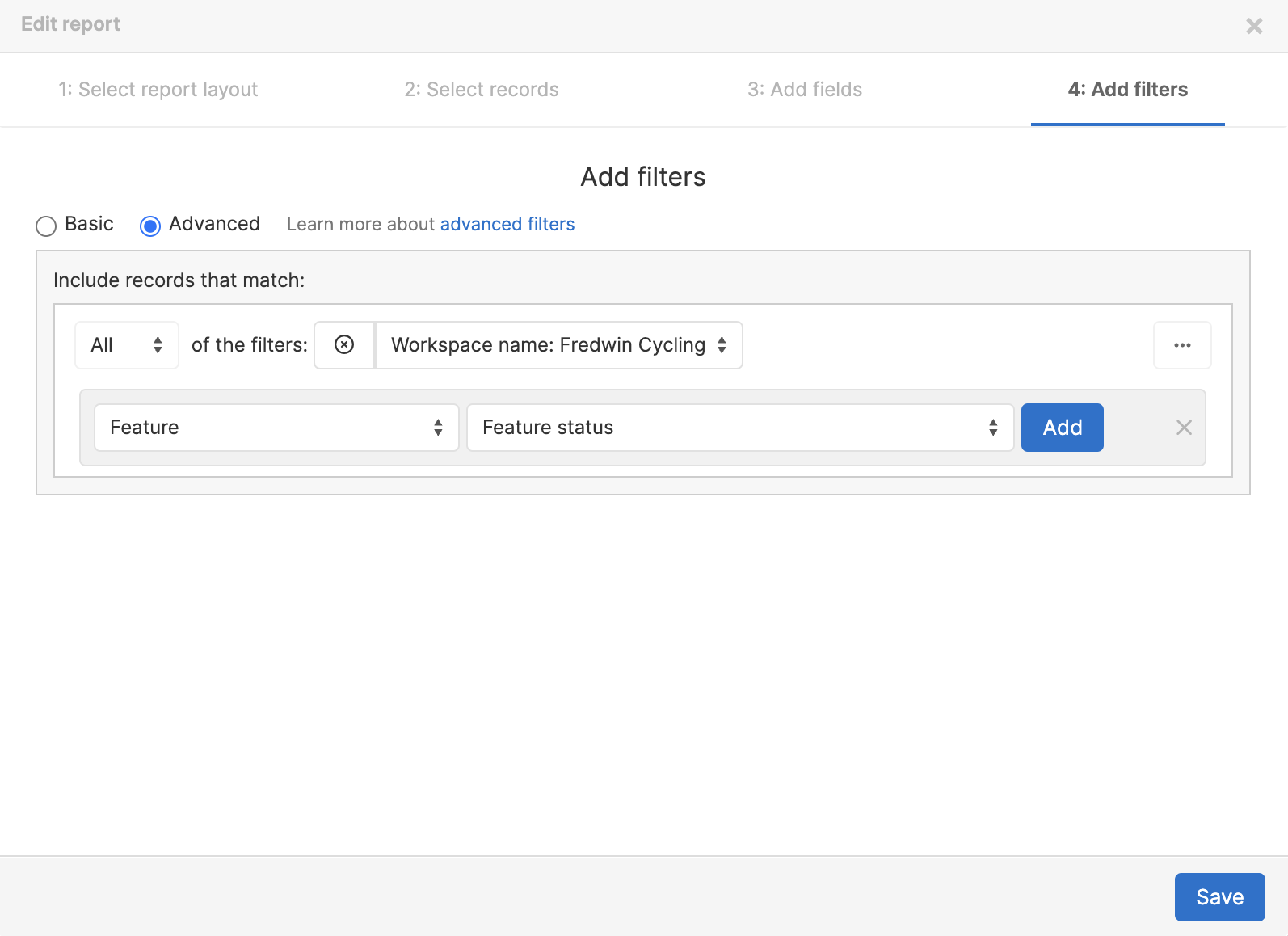 Advanced filters setup 