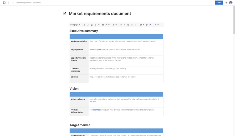 Market requirements document large