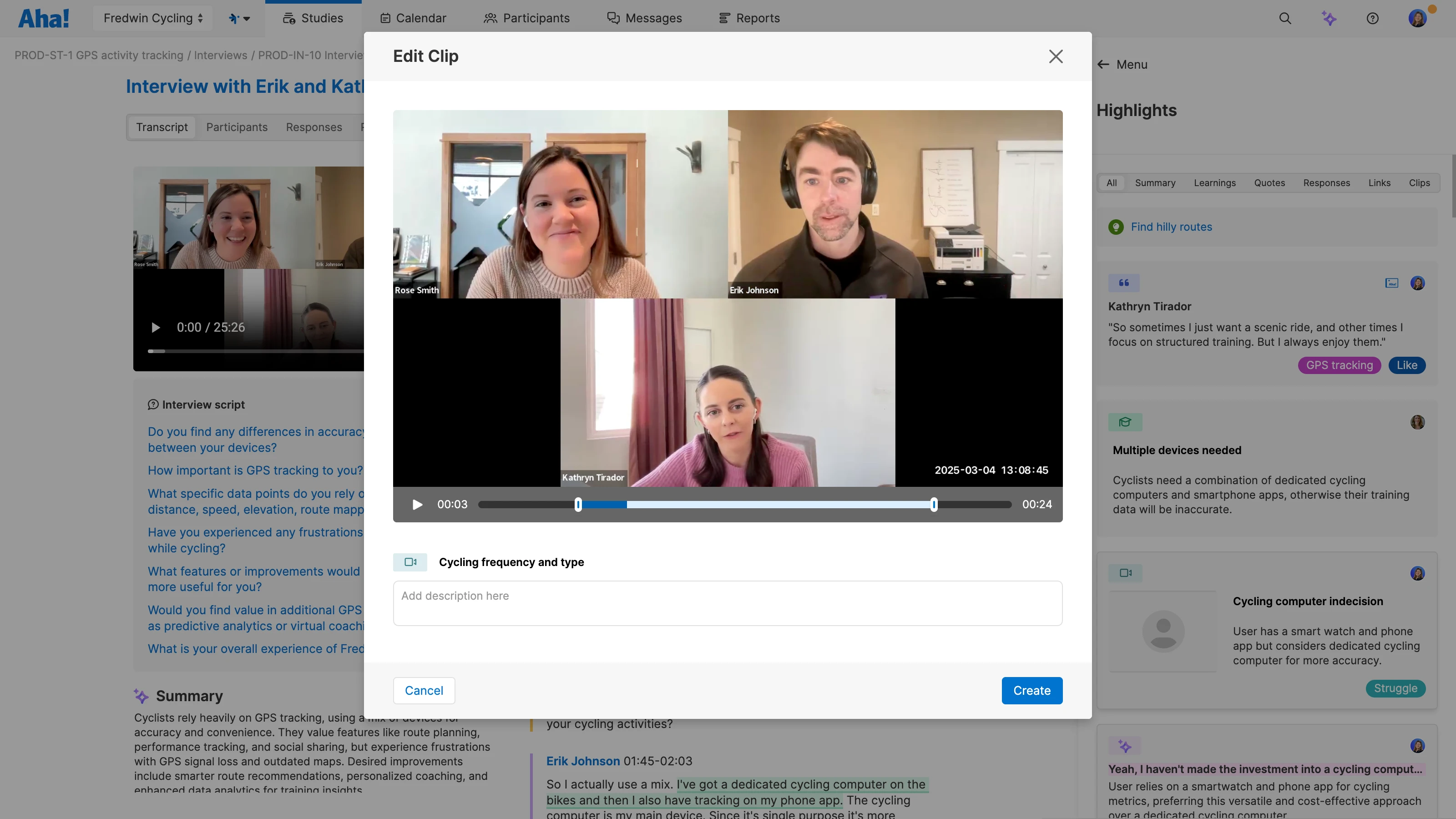 Compile video clips in Aha! Discovery