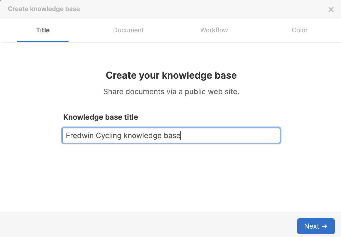 the create your knowledge base screen with the title field
