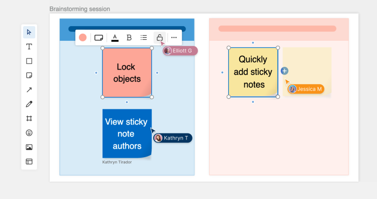lock objects, view sticky note authors, and quickly add sticky notes