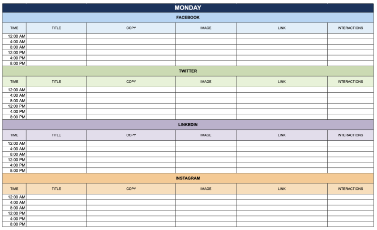 Social media marketing calendar template