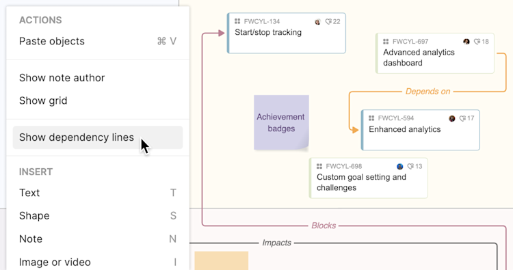 view records and dependency lines on whiteboards