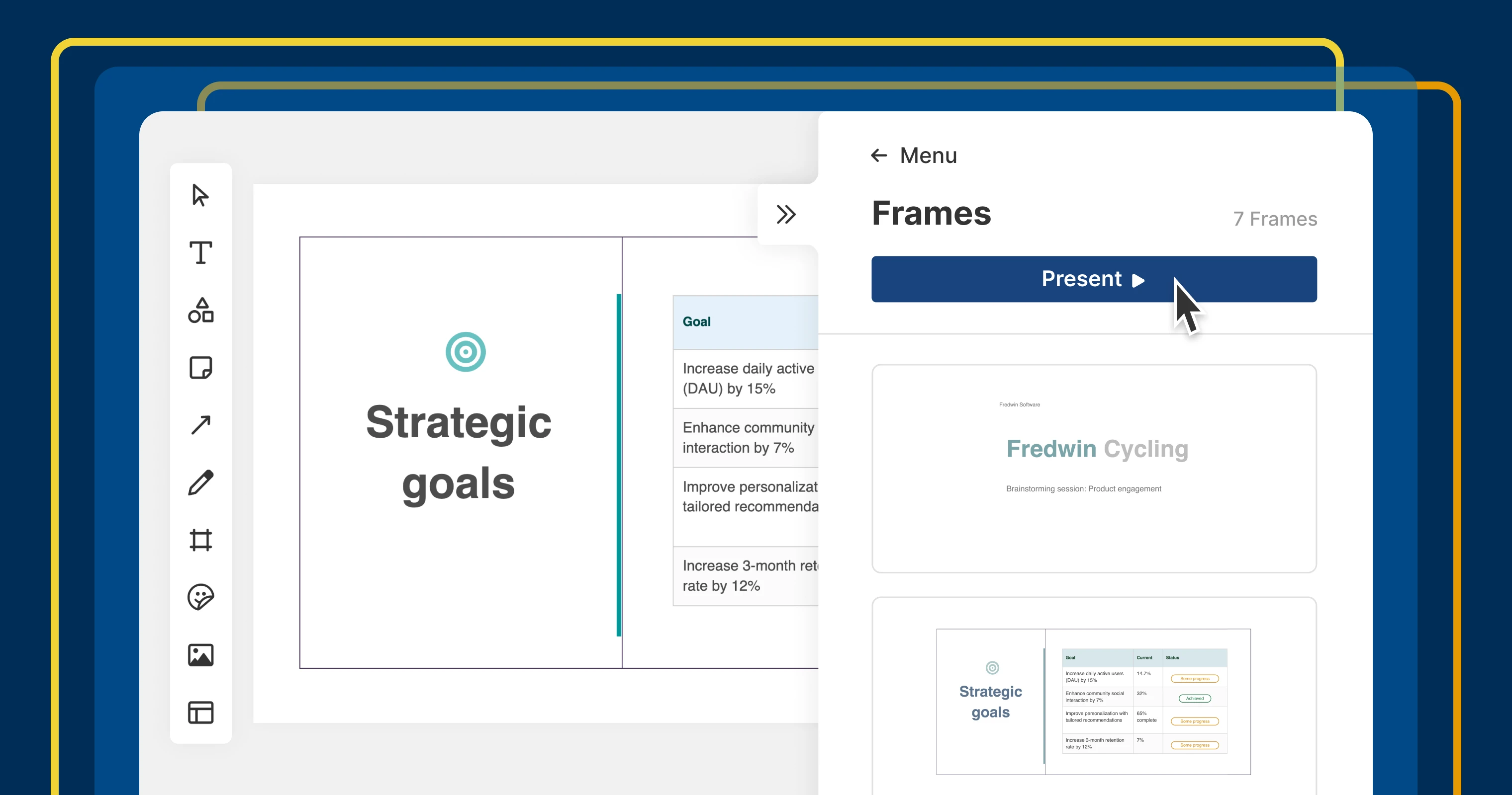 A whiteboard with the frames sidebar open to present