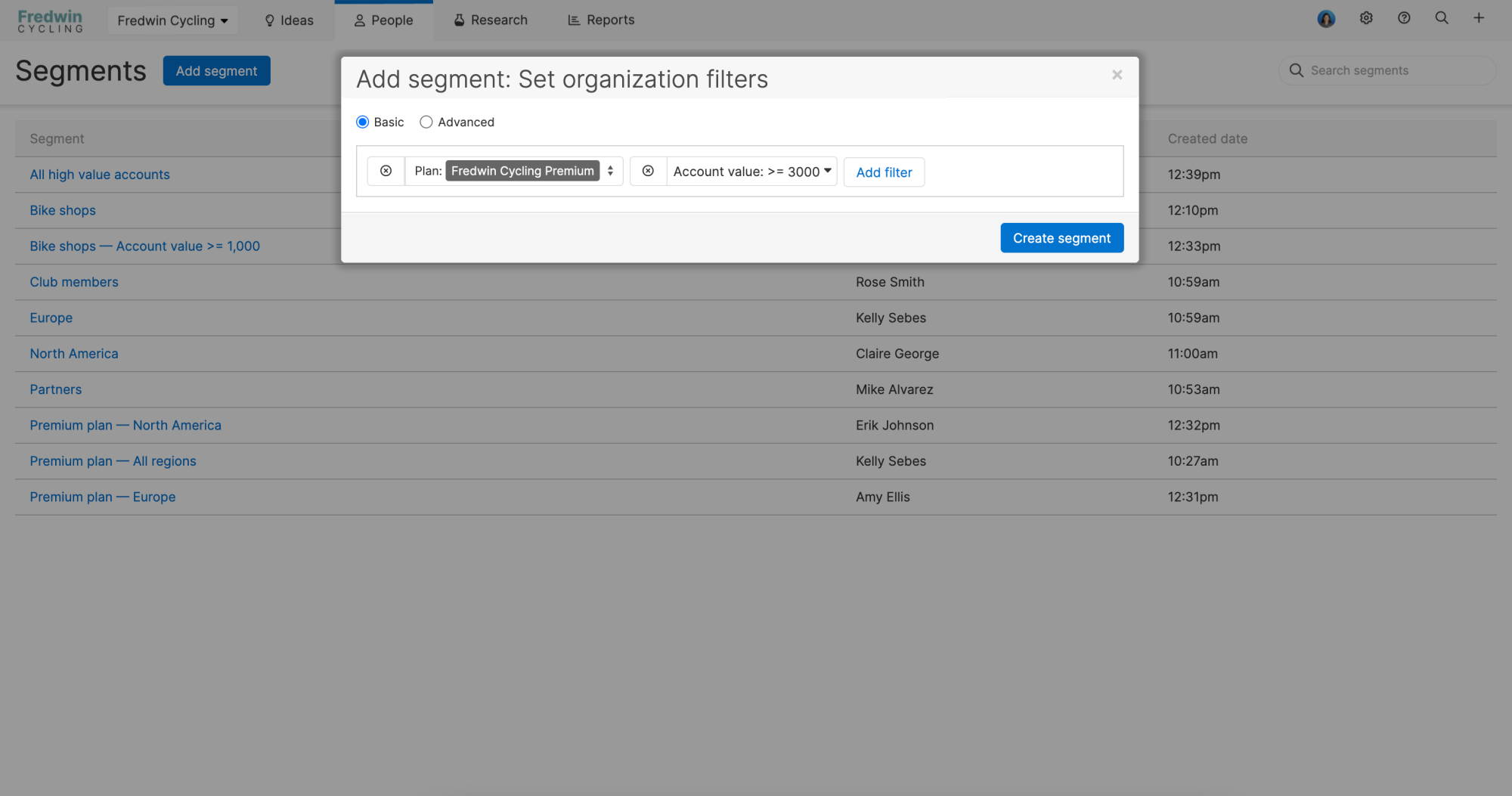 Choose from basic or more advanced filter options to refine your search query.
