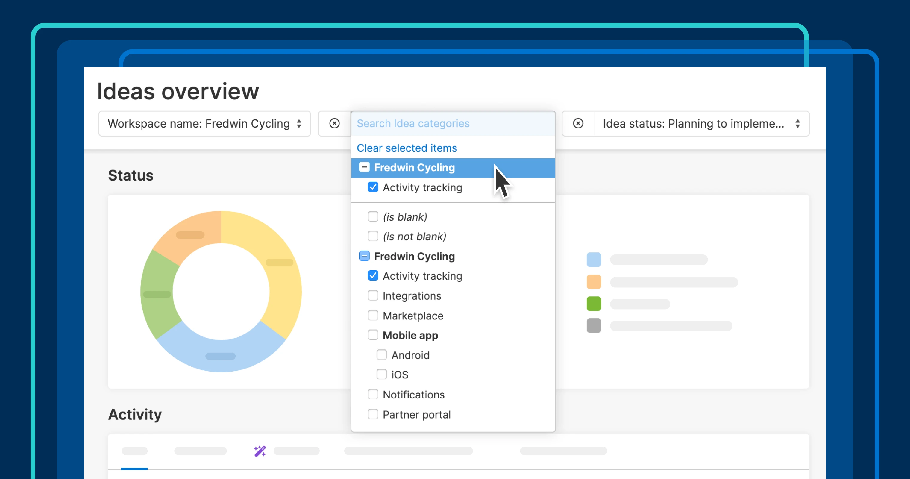 a thumbnail image showing the ideas overview page with a list of filters open