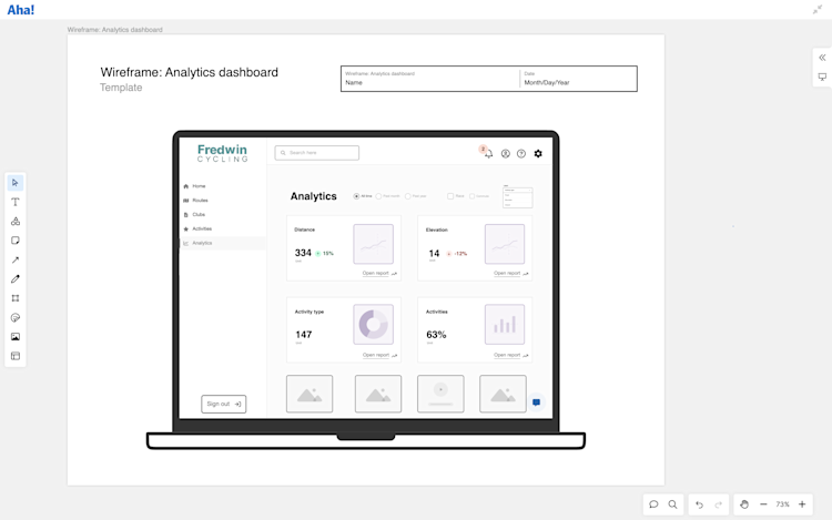 Wireframe template in a whiteboard with controls added