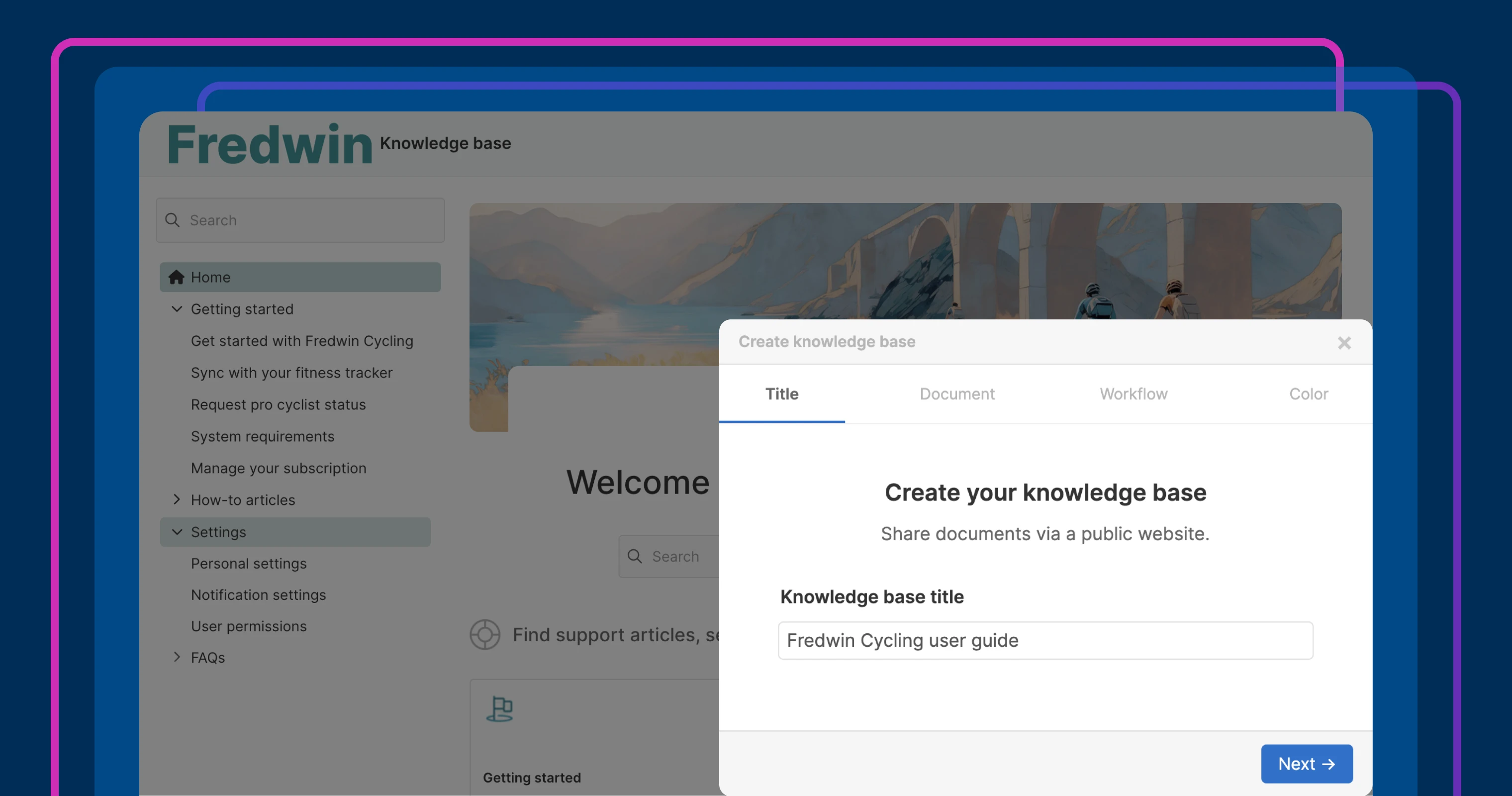 a published knowledge base overlayed with a window that says a "create your knowledge base" 