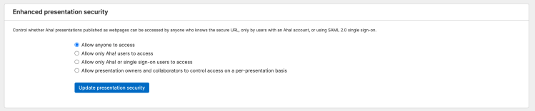 The account-level enhanced presentation security settings.