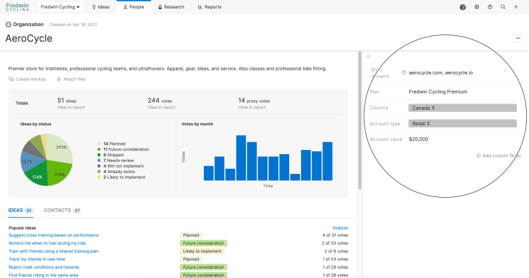 Add organizations individually, via CSV import, or let Aha! Ideas automatically create organizations for you.