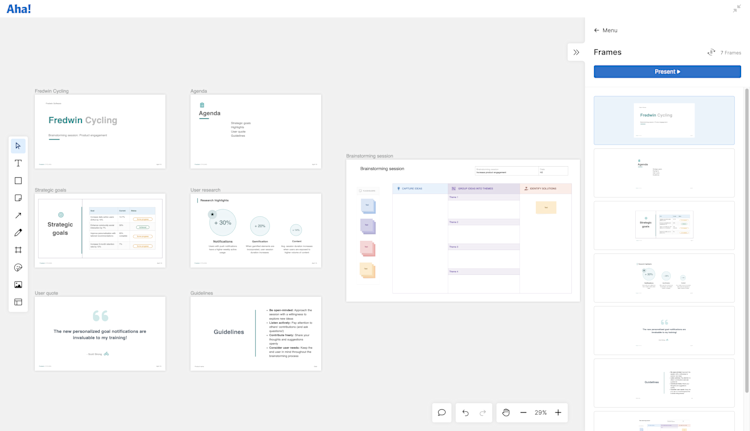 When you are in presentation mode, you can easily change the order of your frames by dragging and dropping. To revert to the default order, simply click Reset slide order in the panel.