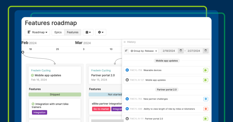 an image showing history on a features roadmap