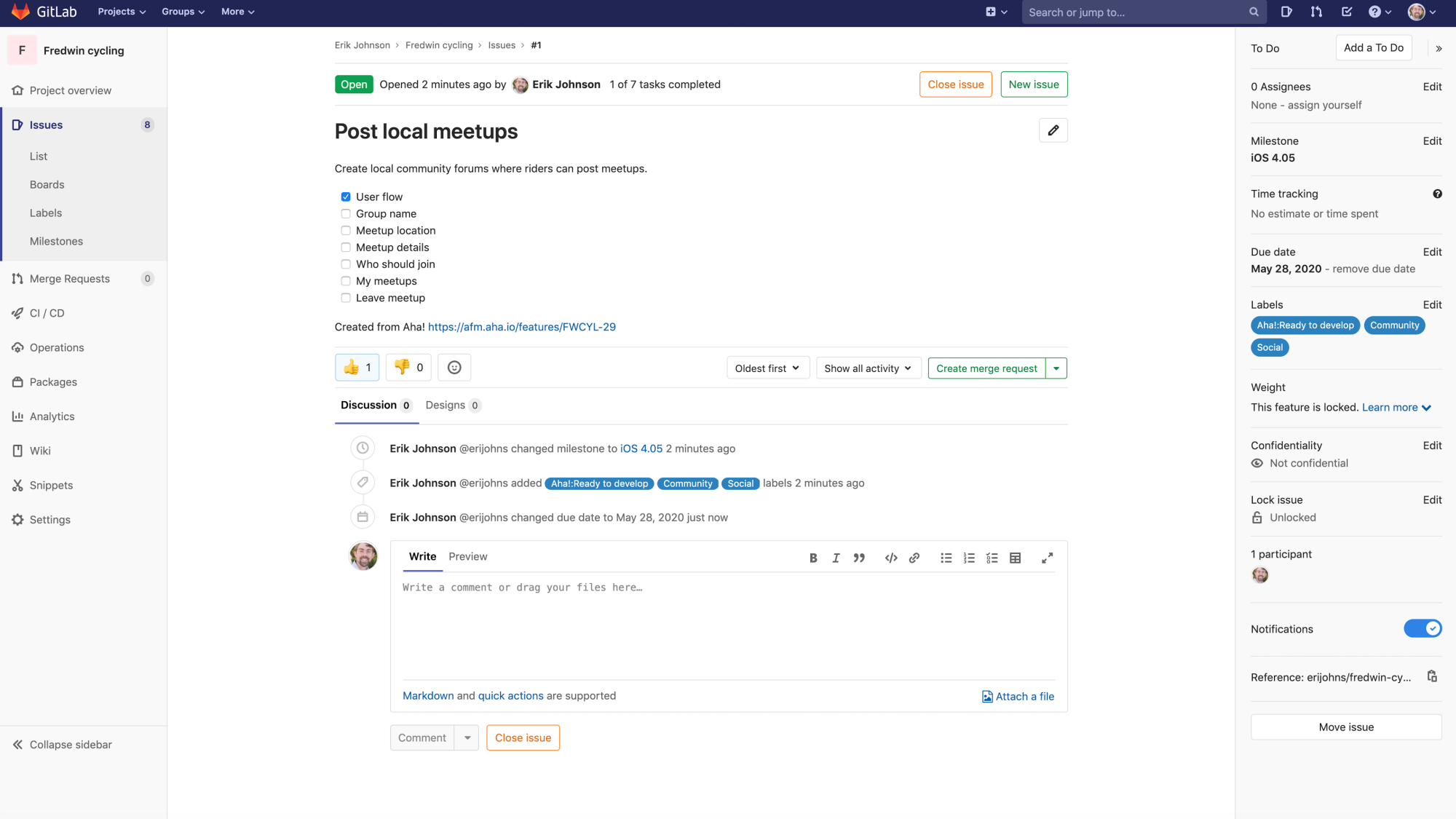 Features appear as issues in GitLab for engineering to work on.