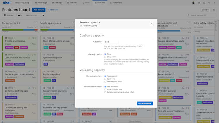Release capacity in Aha! Roadmaps