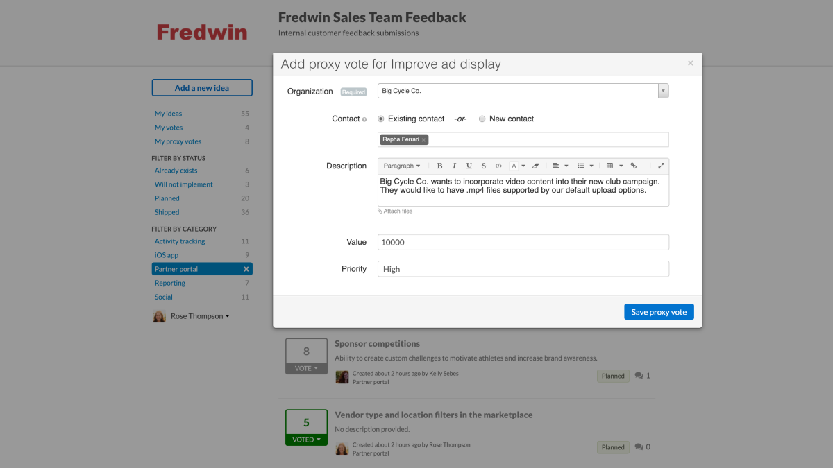 Just Launched! — Sales and Support Teams Can Vote for Ideas on Behalf of Customers