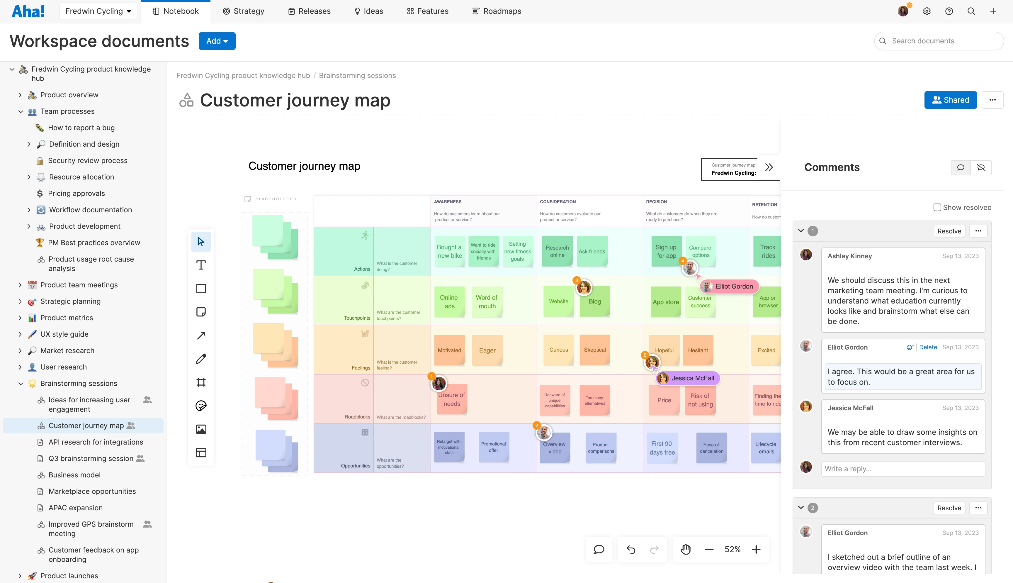 Support / Roadmaps - whiteboard inline comments