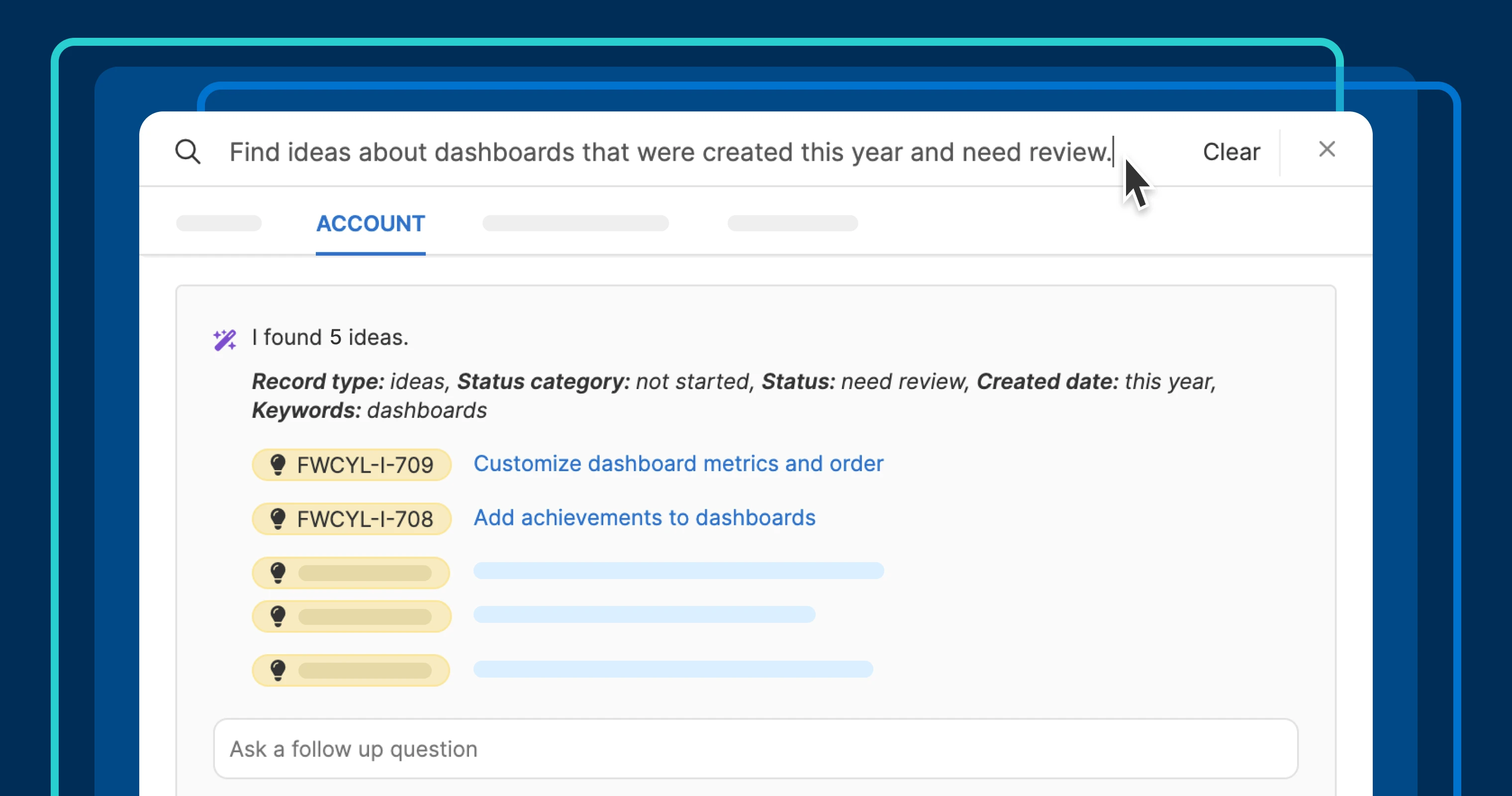 an account search page showing an AI result