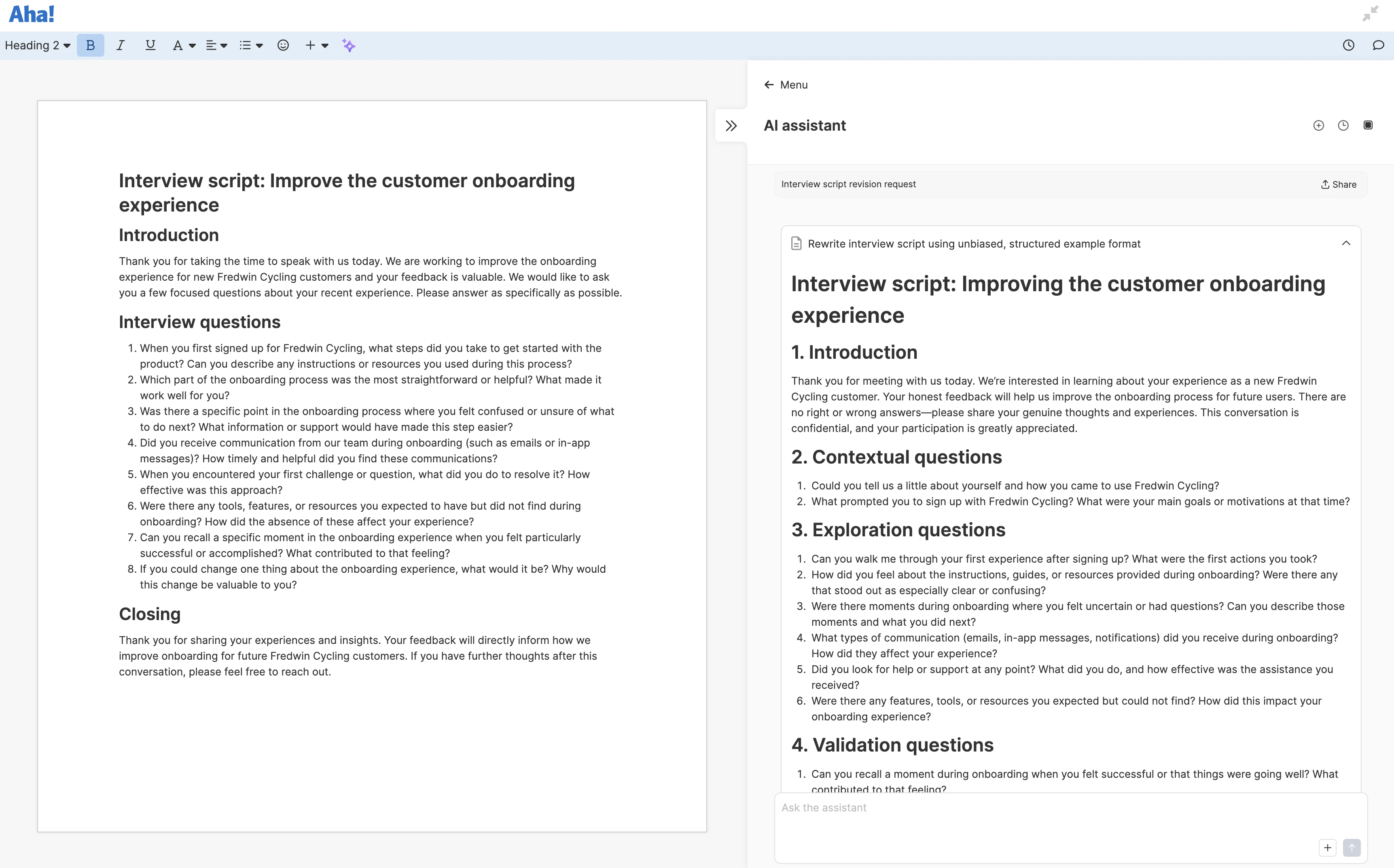 An example screenshot of the AI Instruction in use.