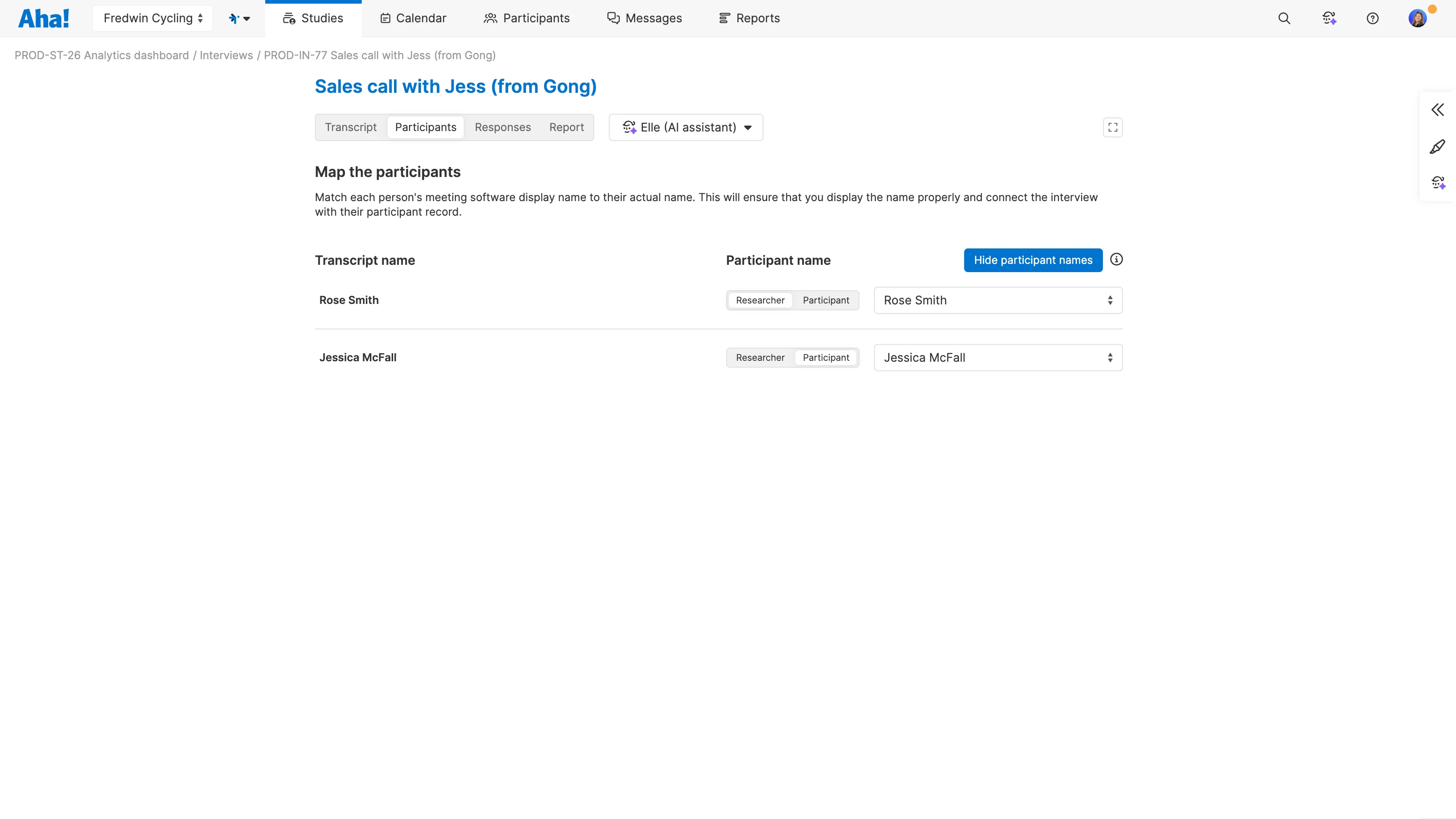 Gong call participants mapped to Aha! Discovery contacts