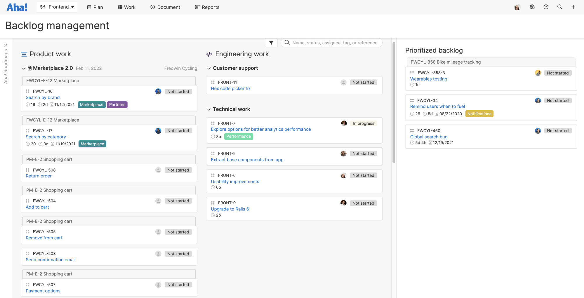 See product and engineering work together in a single view on the backlog management page.