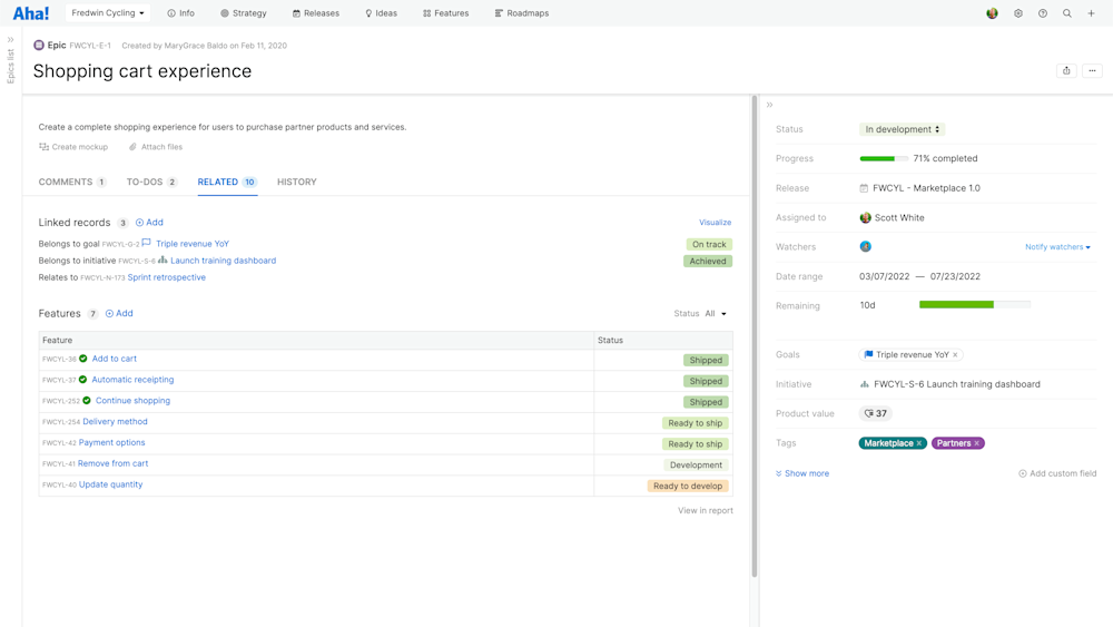 Aha! Roadmaps | When to use initiatives vs. epics | Aha! software