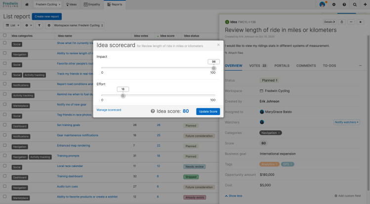 Create a custom scorecard based on value and effort.