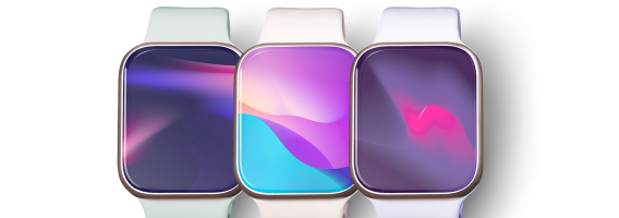 Trois montres intelligentes dans une variété de couleurs.
