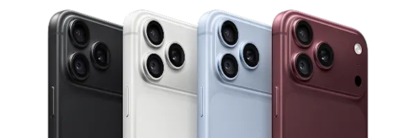 The back view of four iPhone 18 pros stacked in a line-up, displaying their range of new colours.