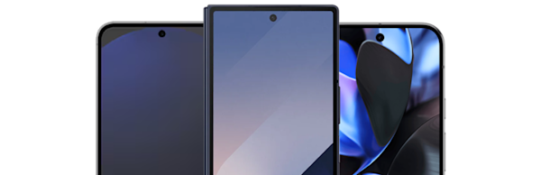 Three smartphones displayed beside each other.