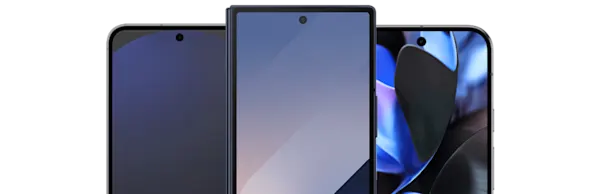 Three smartphones displayed beside each other.