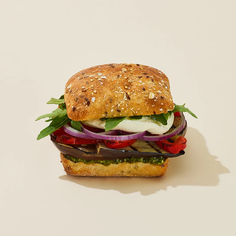 Pesto Roasted Veggie & Burrata Sandwich