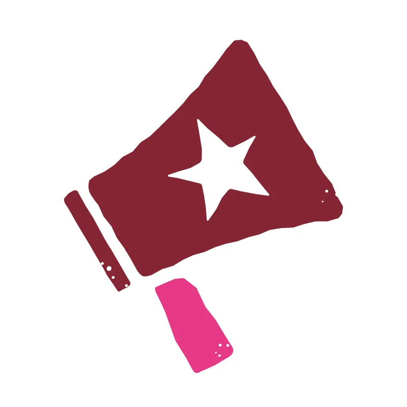 A red and pink speakerphone featuring the Pret-A-Manger star on it