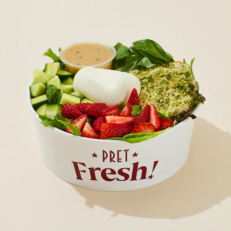 Pesto Chicken, Strawberry & Burrata Salad with Pret's Simple Vinaigrette