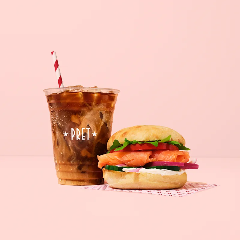 Pret's new Banh Mi range, presented neatly with a drink and sandwich