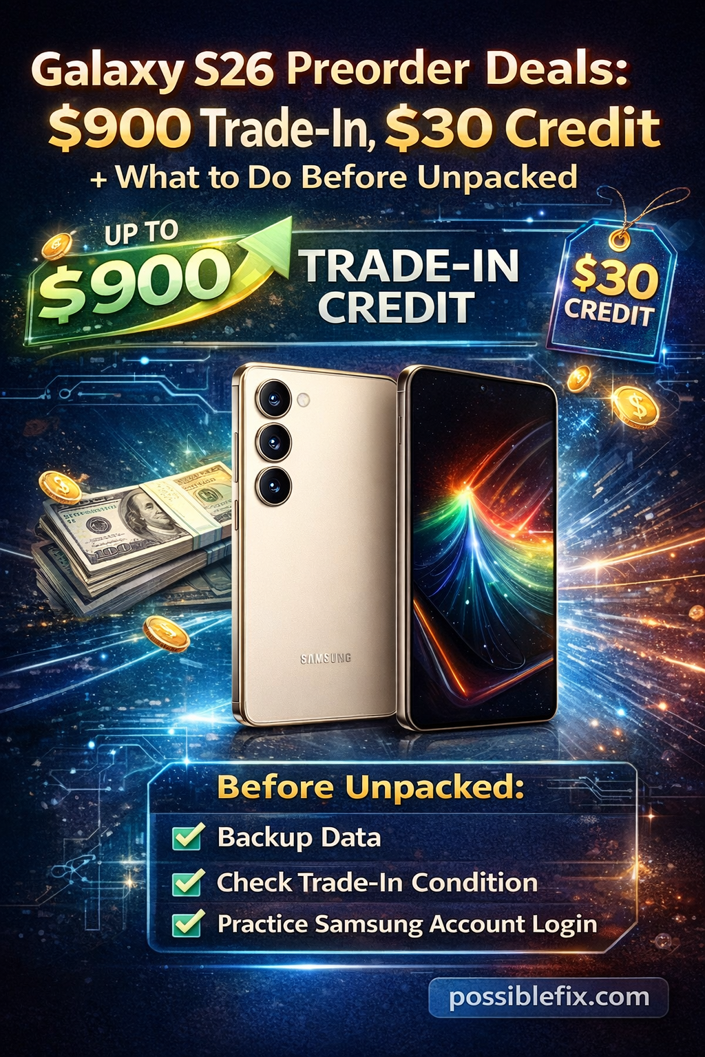 Galaxy S26 Preorder Deals: $900 Trade-In, $30 Credit, and What to Do Before Unpacked