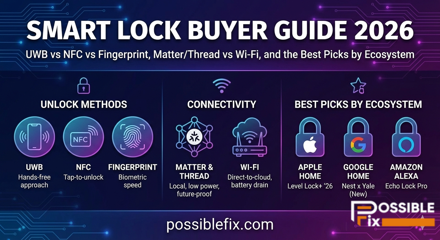 Smart Lock Buyer Guide 2026: UWB vs NFC vs Fingerprint, Matter/Thread vs Wi-Fi, and the Best Picks by Ecosystem