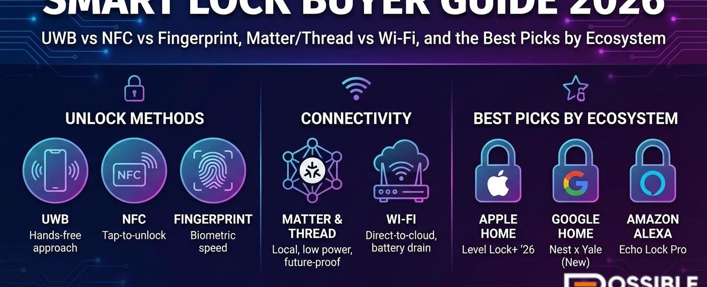 Smart Lock Buyer Guide 2026: UWB vs NFC vs Fingerprint, Matter/Thread vs Wi-Fi, and the Best Picks by Ecosystem